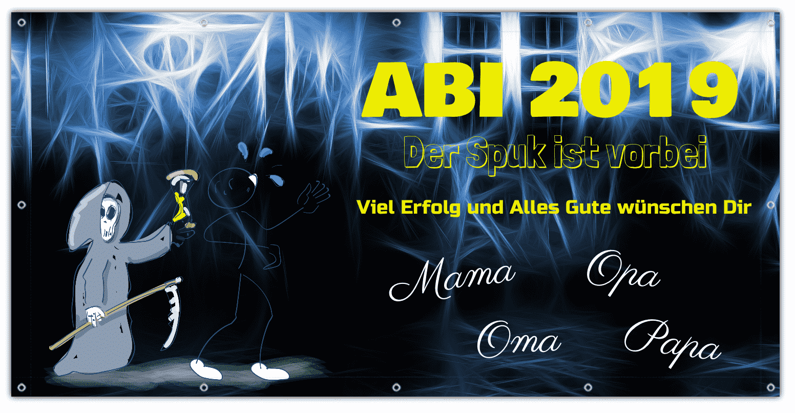 ABI Banner "Der Spuk ist vorbei" inkl. Saum und Ösen alle 50cm — Foto Nr. 2