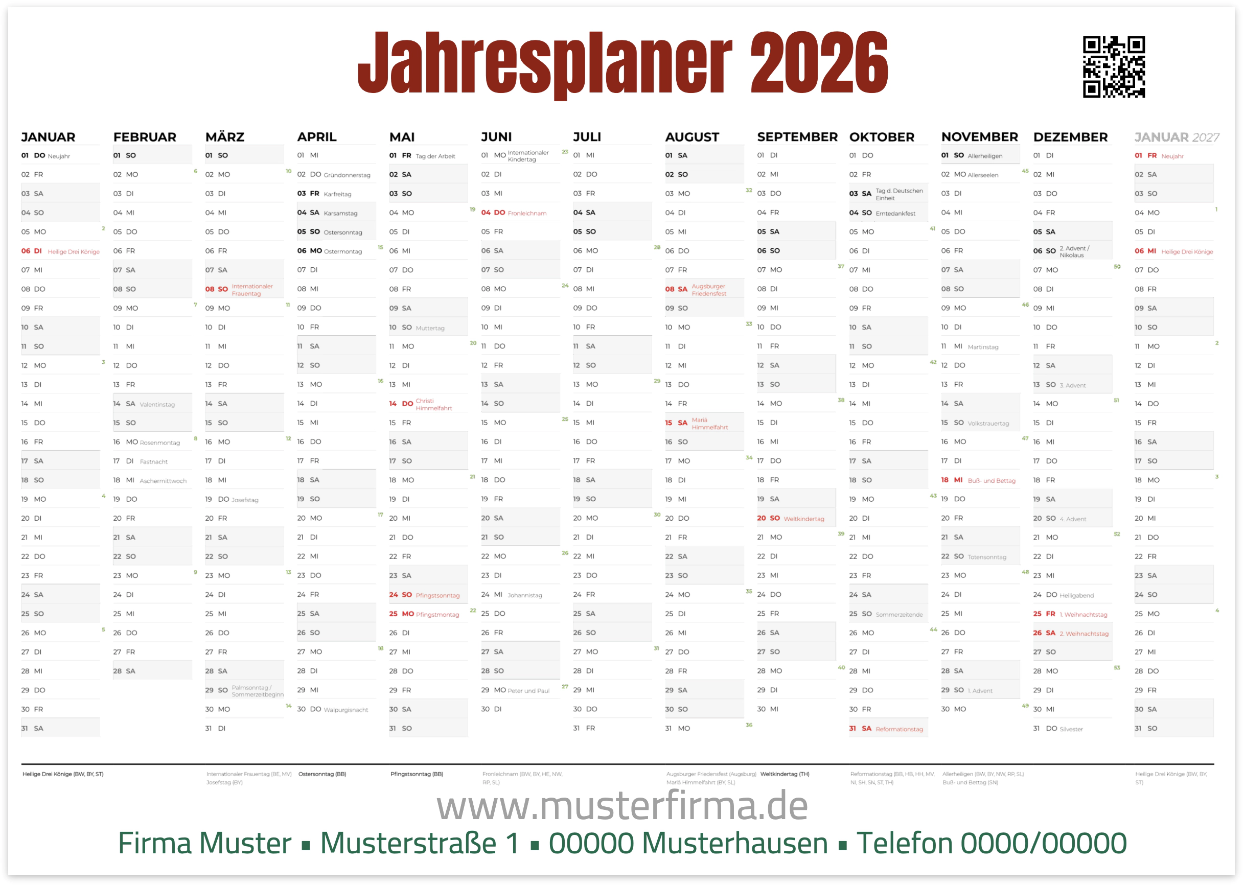 Jahreskalender DIN A1 im Digitaldruck ab 1 Stück — Foto Nr. 2